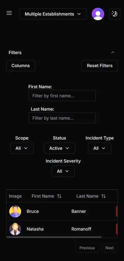 Barredlist screen showing a patron record with ban details